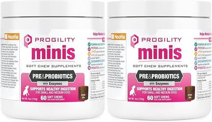 Nootie Progility Mini Pre & Probiotic Supplement, Digestive Aid Supplement for Dogs, 60 Soft Chews per Container (Pack of 2)