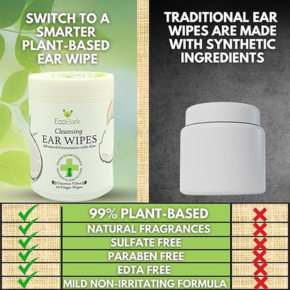 EcoBark Premium Dog Ear Cleaner Finger Wipes- Advanced Ear Finger Wipes for Dogs with Aloe Vera & Chamomile - Gentle Otic -Coconut Scent - Soothe Dog Ear Itching - Cleanse Away Dirt and Debris