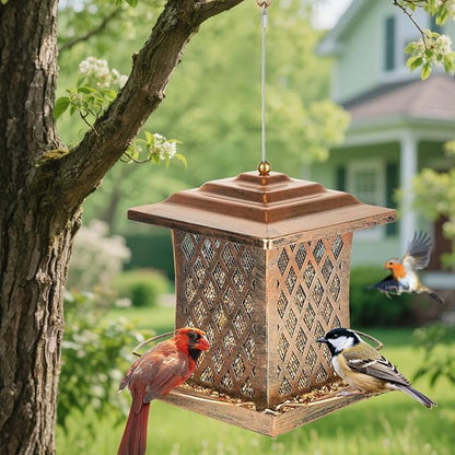 Outdoor Bird Feeder, Heavy Duty Retro Lamp Style Bird Feeders for Outside Hanging, Double Metal Mesh Birdfeeder with Lid Fixing Buckle, 3Lbs Capacity - Bronze