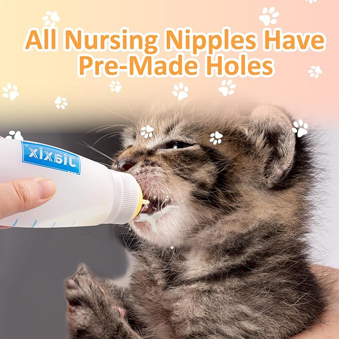 3 Pack Kitten Silicone Bottle Feeding Kit,Nipple & Feeding Kit for Kittens, Reusable Newborn Kitten Supplies, Suitable for Feeding Kitten, Puppy, Rabbit,Hamster (Yellow, Small)