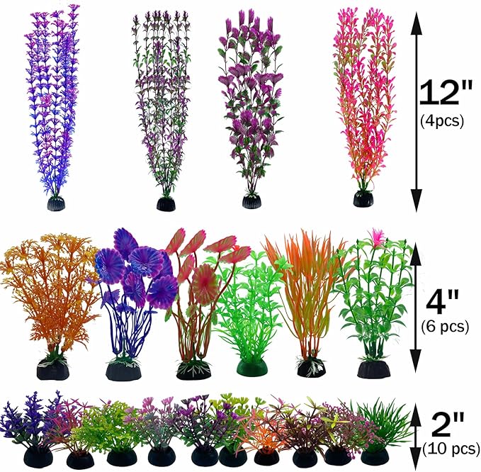 20 Pack Aquarium Plants, Fish Tank Decoration Colorful Artificial Fish Tank Decor Plants Aquarium Decorations for Household and Office Aquarium Simulation, Small to Large and Tall