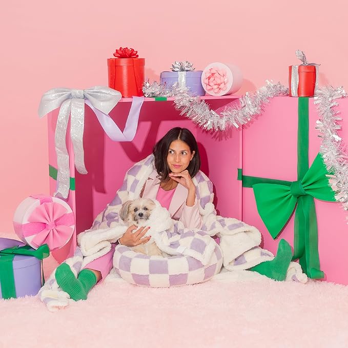 Lesure Waterproof Dog Blanket for Large Dogs - Washable Double Sided Dog Blankets with Warm Jacquard Shag and Soft Sherpa Fleece, Pet Cat Blanket for Bed Protection, 3D Textured Cloud, Purple