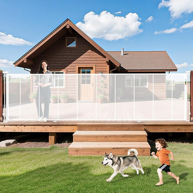 275" Retractable Baby Gates Dog Gate Extra Wide, 52" Tall Child Pet Safety Gate with Reinforced Strips for Stairs, Long Mesh Garage Gates Fence for Outdoor Indoor Large Openings Driveway Decks Patio
