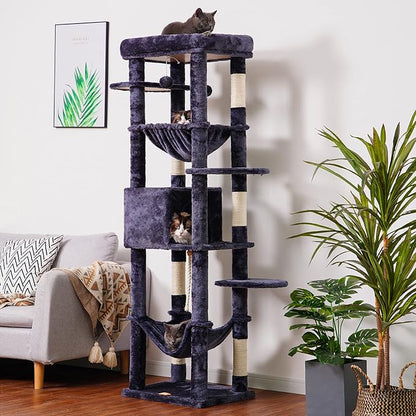Heybly Cat Tree for Large Cats 20 lbs Heavy Duty,69 inches XXL Cat Tower for Indoor Cats,Multi-Level Furniture Condo with Big Padded Plush Perch,Cozy Basket HCT031G