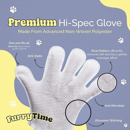 FURRYTIME Pet Cleaning Glove Wipes for Dogs & Cats, 30 Gloves, Hypoallergenic Pet Wipes Disposable No-Rinse Grooming, Extra Thick Bathing Wipes, Pet Dry Cleaning Paws, Coat, Ears, Eye Area, Butt