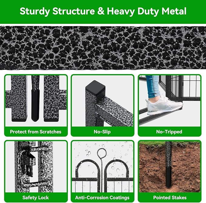 Dog Playpen Outdoor 16 Panels Heavy Duty Dog Fence 40" Height Anti-Rust with Doors Portable for RV Camping Yard, Total 36FT, 103 Sq.ft, Snowy Black