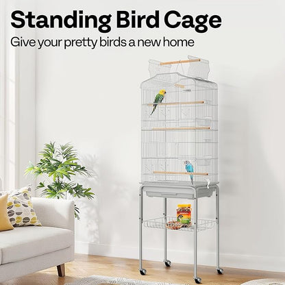 VIVOHOME 64 Inch Bird Cage with Play Top and Rolling Stand for Parrots Conures Lovebird Cockatiel Parakeets Gray