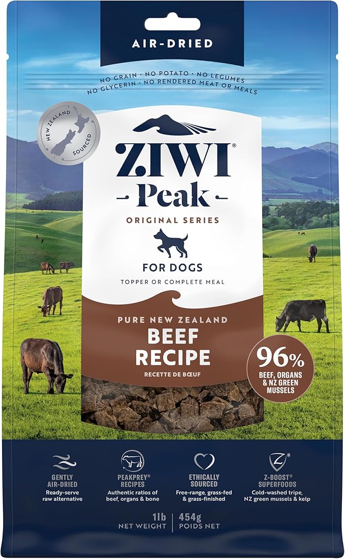 ZIWI Peak Air-Dried Dog Food  Beef - All Natural, High Protein, Grain Free, Limited Ingredient w/ Superfoods (16oz)