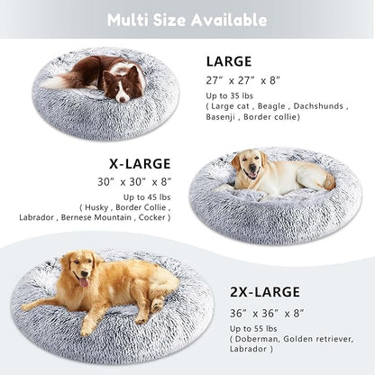 Calming Dog Bed & Cat Bed, Anti-Anxiety Donut Dog Cuddler Bed, Warming Cozy Soft Dog Round Bed, Fluffy Faux Fur Plush Dog Cat Cushion Bed for Small Medium Dogs and Cats (20"/24"/27"/30")