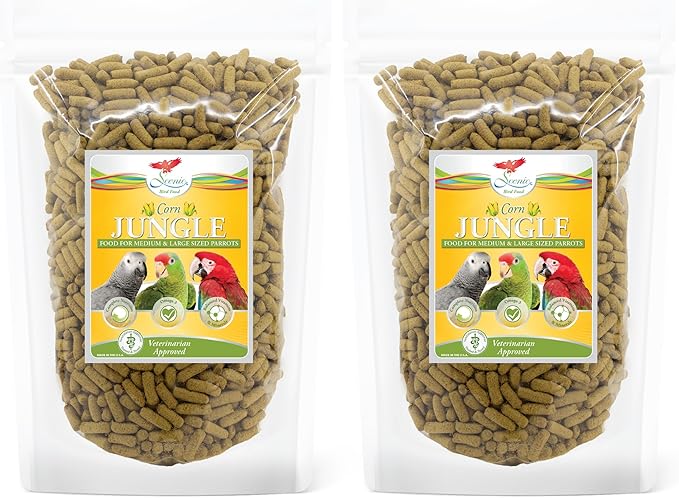 Scenic Corn Jungle Premium Parrot Food - Natural Flavors, High Protein, Low Iron Bird Pellets for Large Parrots, Macaw Food, Cockatoo, African Grey Parrots, Omega 3, Vitamins, Minerals, 2lb(Pack of 2)