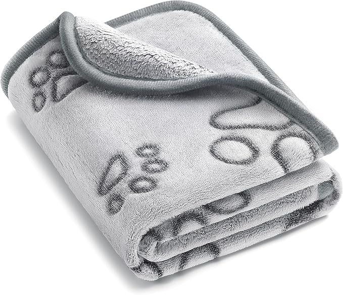 UTTPLL Stuffed-Premium-Dog-Blankets-Flannel Pet Printed Throw Soft Fluffy Fleece Cat Blanket Washable Sleep Mat Puppy Essentials Grey Cute Paw Medium