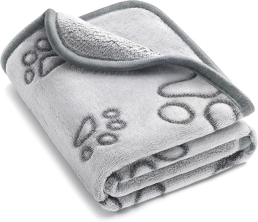 UTTPLL Stuffed-Premium-Dog-Blankets-Flannel Pet Printed Throw Soft Fluffy Fleece Cat Blanket Washable Sleep Mat Puppy Essentials Grey Cute Paw Medium