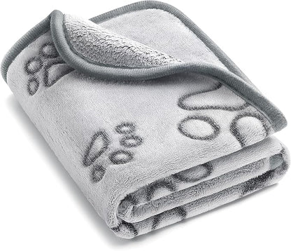 UTTPLL Stuffed-Premium-Dog-Blankets-Flannel Pet Printed Throw Soft Fluffy Fleece Cat Blanket Washable Sleep Mat Kitten Supplies Grey Cute Paw Small