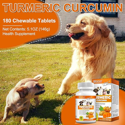 Turmeric for Dogs, 180 Turmeric Curcumin Tablets Supports Heart, Immune System Booster, Hip & Joint Support, Dog Pain Relief, Pet Supplement Treats for All Breeds Dogs & Ages - 180 Tablets / 5.1 OZ