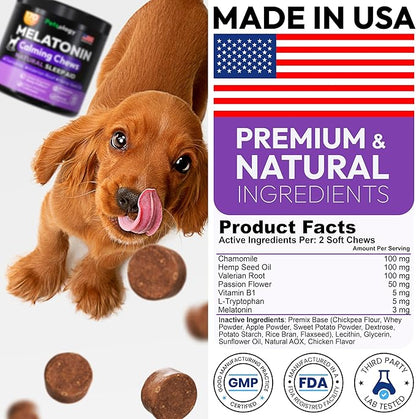 Advanced Melatonin for Dogs - 170 Dog Melatonin Calming Chews for Small and Large Dogs - Natural Hemp Dog Sleep Aid, Puppy Sleeping Pills, Anxiety, Stress, Separation, Barking, Fireworks - Made in USA