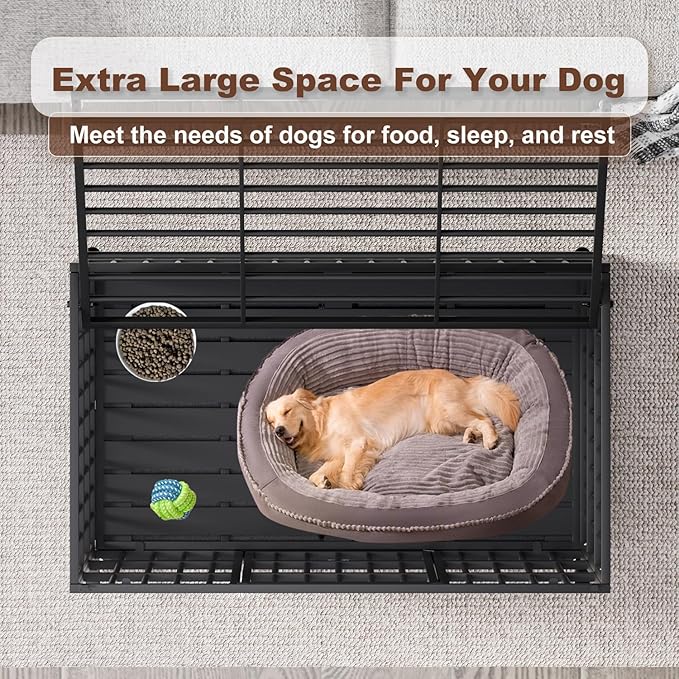 48 Inch Heavy Duty Dog Crate with Wheelsï¼_ndestructible Escape-Proof Dog Cage for Large Dogs, Extra Large XL XXL Indestructible Dog Crate with Removable Tray.