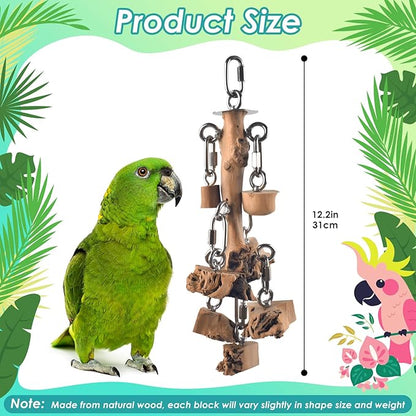 Bird Toys for Parrots, Durable Wooden Large Birds Toy with Stainless Steel, Hanging Natural Chew Hardwood Blocks for Macaws, African Greys, Amazon Parrot, Cockatoos and Small Medium Parakeets