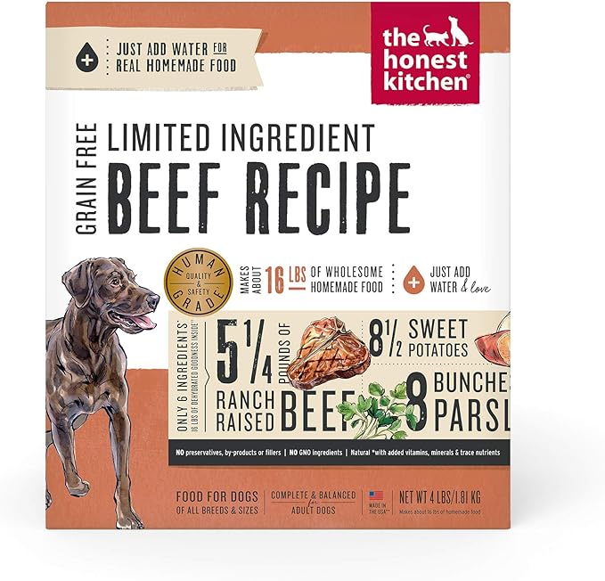 The Honest Kitchen Dehydrated Limited Ingredient Beef Dog Food, 4 lb Box
