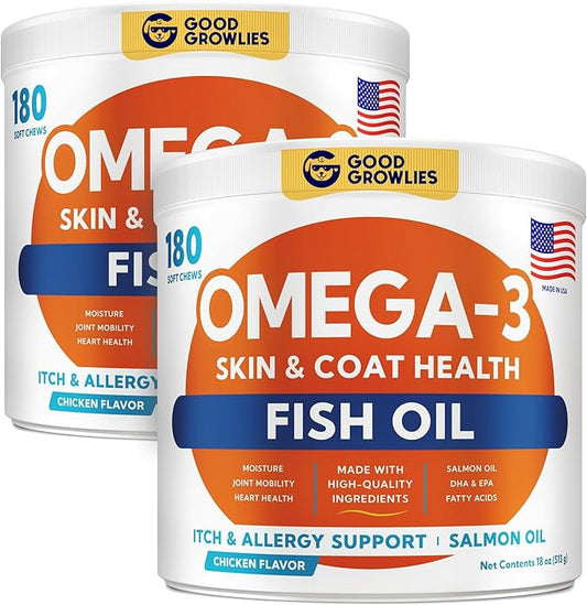 Omega 3 Fish Oil for Dogs (360Ct) - Skin&Coat Chews - Dry & Itchy Skin Relief + Allergy Support - Shiny Coat - EPA&DHA Fatty Acids - Salmon Oil Chews Promotes Heart, Hip & Joint Support