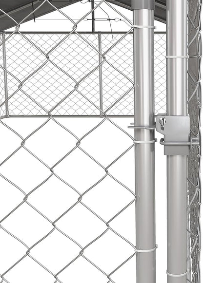 PawHut Large Dog Kennel Outside, Heavy Duty Dog Cage with Waterproof Cover, Outdoor Fence Dog Run with Galvanized Chain Link, Secure Lock, 19.7' x 7.5' x 4.9'