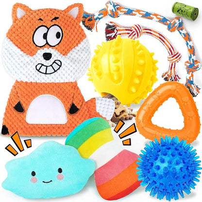 Zeaxuie 9 Pack Puppy Toys for Teething, Puppy Chew Toys with Cute Squeaky Dog Toys, Treat Ball and Rope Dog Chew Toys for Small Dogs, Hold a Bottle