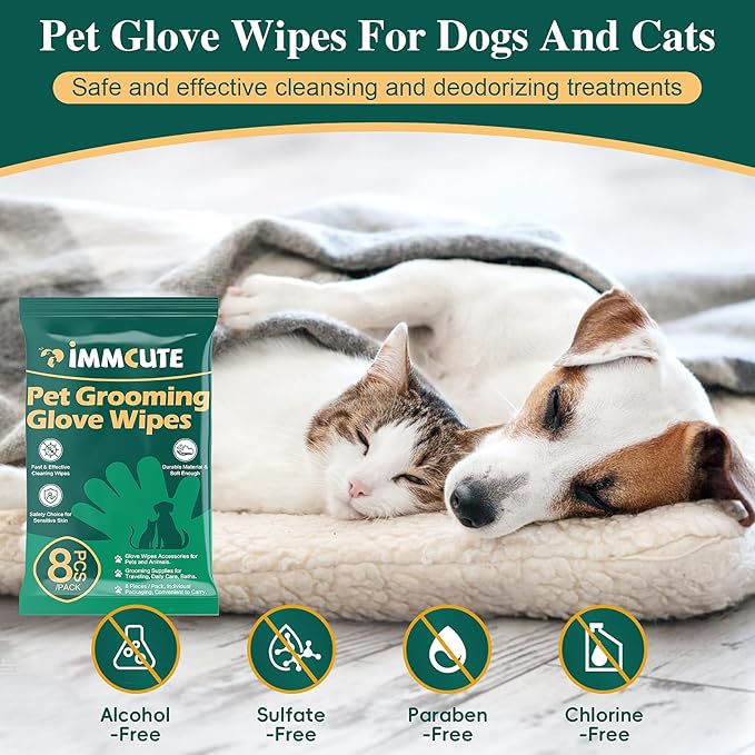32 PCS Unscented Extra Thick Pet Bathing Wipes for Dogs & Cats, Dog Wipes Washing Gloves, Cleaning & Deodorizing Grooming Gloves for Daily Care and Traveling with EDI Water, Glycerin, Aloe Extract