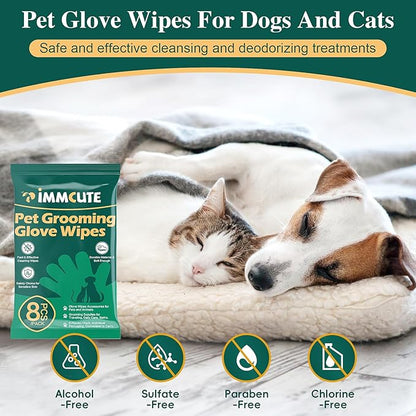 32 PCS Unscented Extra Thick Pet Bathing Wipes for Dogs & Cats, Dog Wipes Washing Gloves, Cleaning & Deodorizing Grooming Gloves for Daily Care and Traveling with EDI Water, Glycerin, Aloe Extract