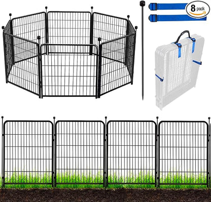 ADAVIN 48 in(H) Garden Fence Panels, 8 Panels Total 17.7 Ft(L), Heavy Duty Iron Metal Animal Barrier Fence, Fencing for Garden Beds, Camping Fence, No Dig Garden Border Fencing for Yardï¼_o Gateï¼