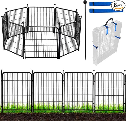 ADAVIN Tall Garden Fence Animal Barrier, 54 in(H) Dog Fence Outdoor for Yard, Wide Door Low Threshold 8 Panels Total 17.7 Ft(L) Dog Fencing,Temporary Fence for Medium/Large Petsï¼_o Gateï¼