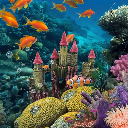 Aquarium Castle Decorations, Resin Castle for Fish Tank with Randomly Color Plants Decor Accessories for Freshwater and Saltwater Fish Tanks (Pink)