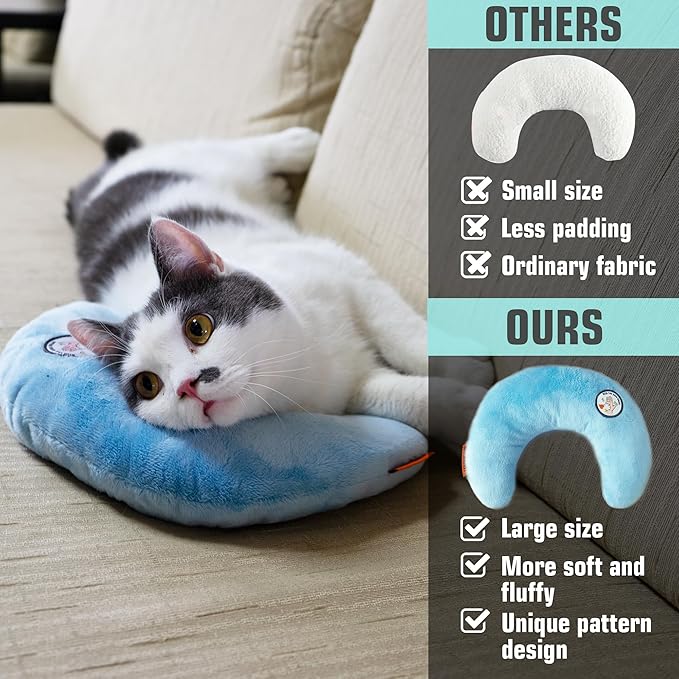 Cat Pillow, Dog Pillow, Claming Pillows for Small Dogs and Cats, Joint Relief Sleeping Improve Pet Neck Pillow， Deep Sleep Fluffy & Cozy Pet Calming Toy，Machine Washable(2 Pack(Blue&Yellow))