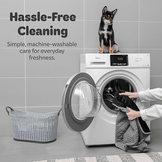 Reversible Dog Blankets 60" x 40" - Water-Resistant Pet Blankets with Plush Warm Side & Cooling Nylon Side - Machine Washable Large Dog Blanket for Car, Couch, Bed & Furniture - Grey/Black