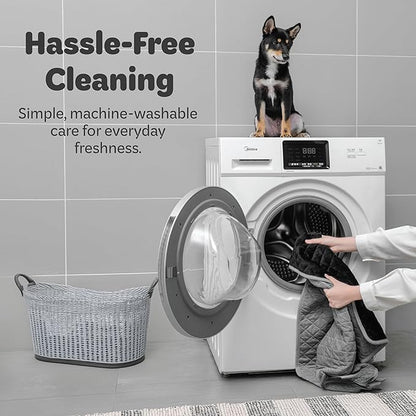 Reversible Dog Blankets 60" x 40" - Water-Resistant Pet Blankets with Plush Warm Side & Cooling Nylon Side - Machine Washable Large Dog Blanket for Car, Couch, Bed & Furniture - Grey/Black