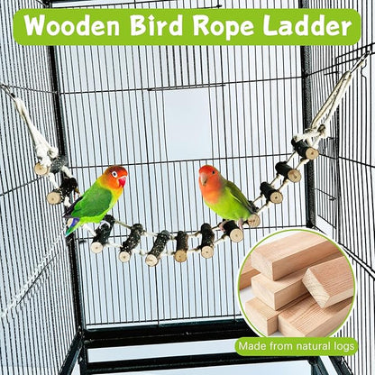 BNOSDM Birds Rope Ladder Toy 2Pcs Wooden Bird Hanging Ladders Pet Climbing Ladder Swing Parakeet Cage Accessories Suit for Budgie, Lovebird, Conure, Cockatoo, Finch