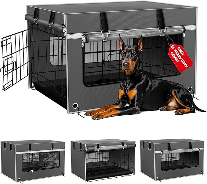 Dog Crate Cover 42 Inch Heavy-Duty Insulated & Breathable  Dog Kennel Cover for 42___28___30__ Wire Crates. Adjustable Light & Ventilation, Anxiety Relief Design, Gray (Cover Only