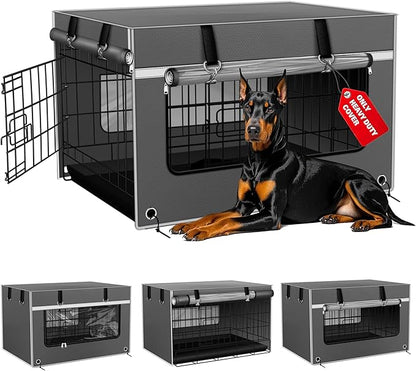 Dog Crate Cover 42 Inch Heavy-Duty Insulated & Breathable  Dog Kennel Cover for 42___28___30__ Wire Crates. Adjustable Light & Ventilation, Anxiety Relief Design, Gray (Cover Only
