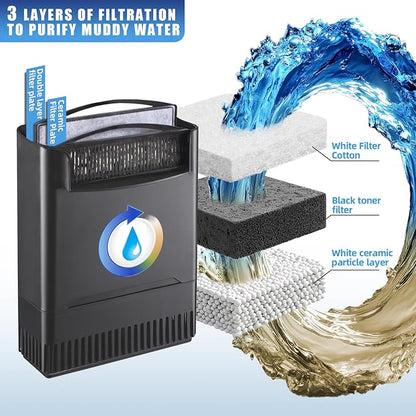 290GPH Turtle Tank Filter for 40-85 Gallon, Turtle Filter Low Water Level Available and Flow Adjustable, Turtle Water Filter for Shrimps Amphibians Turtle Tank Saltwater Freshwater Crystal Clear