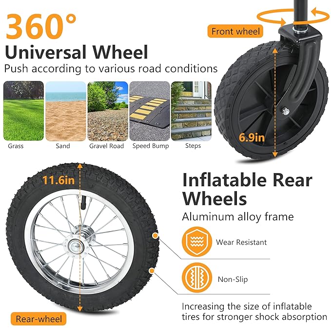 FDW Dog Stroller 2-in1 Dog Bike Trailer Pet Stroller Bicycle Carrier with Hitch Suspension Visibility Flag & Reflectors for Small Medium & Large Dogs, Gray