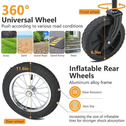 FDW Dog Stroller 2-in1 Dog Bike Trailer Pet Stroller Bicycle Carrier with Hitch Suspension Visibility Flag & Reflectors for Small Medium & Large Dogs, Gray