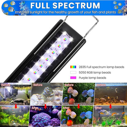 Full Spectrum Aquarium Light：Fish Tank Light with APP & Remote Control for Live Fishes Aquatic Pet Lovers - Timer Fish Tank Lights for 18-24 Inch Freshwater Saltwater Aquarium