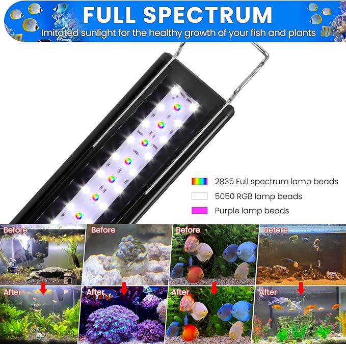 Full Spectrum Aquarium Light：Fish Tank Light with APP & Remote Control for Plants Growth - Fish Lamp for Live Fishes Aquatic Pet Lovers - 24-31 Inch Freshwater Saltwater Aquarium Decor