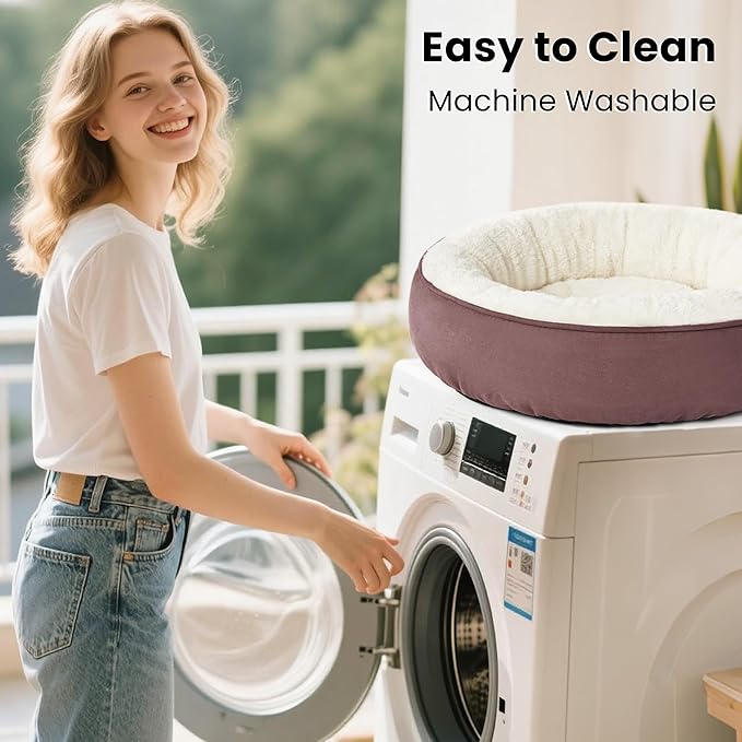 Love's cabin Round Donut Cat and Dog Cushion Bed, 30in Pet Bed for Medium or Large Dogs, Anti-Slip & Water-Resistant Bottom, Soft Durable Fabric Pet beds, Washable Calming Cat & Dog Bed Burlwood