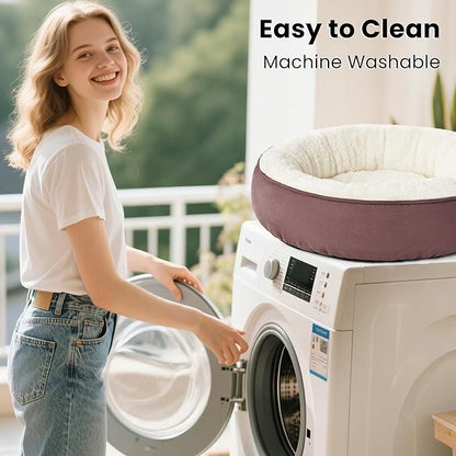 Love's cabin Round Donut Cat and Dog Cushion Bed, 30in Pet Bed for Medium or Large Dogs, Anti-Slip & Water-Resistant Bottom, Soft Durable Fabric Pet beds, Washable Calming Cat & Dog Bed Burlwood