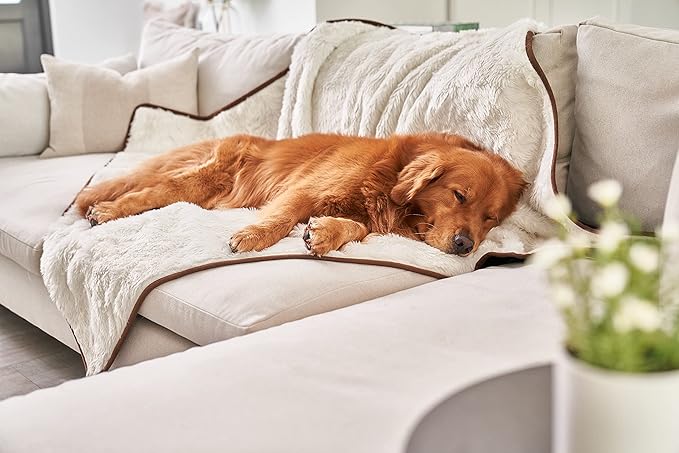 PupProtector Waterproof Throw Blanket for Dogs and Cats, Pet Blanket Cover for Couches, Sofas, Beds, Car Seats, Furniture, Calming Soft Faux Fur, Short White, Large (80" L x 62" W)