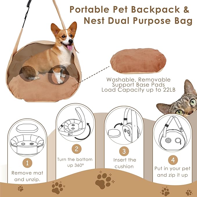 Small Dog Carrier Sling and Pet Nest, Soft-Sided Pet Sling Carrier with Thick Padded, Reversible Puppy Pouch with Breathable Mesh, Adjustable Strap, Dual-use Dog/Cat Travel Bag/Bed for Outdoor（5-22lb）
