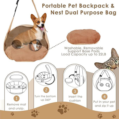 Small Dog Carrier Sling and Pet Nest, Soft-Sided Pet Sling Carrier with Thick Padded, Reversible Puppy Pouch with Breathable Mesh, Adjustable Strap, Dual-use Dog/Cat Travel Bag/Bed for Outdoor（5-22lb）