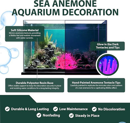 Sporn Sea Anemone Fish Tank Decor Pink, Aquasape Your Fish Tank Decorations with Vibrant Aquarium Decorations, 100% Safe Material, Made in USA