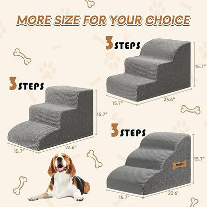 Dog Stairs, Romrol High Density Foam Dog Steps for High Bed and Couch, Dog Ramp, Pet Stairs for Small Dogs and Cats or Pets Joints, 3-Step