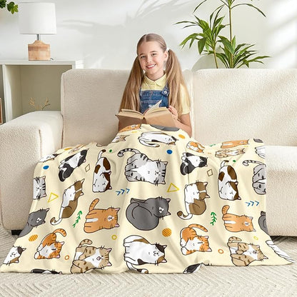 Cat Kids Throw Blanket for Girls Boys Teens Soft Fuzzy Flannel Animal Bed Blanket for Women Adults Plush Cute Christmas Birthday Gifts,60”x80”