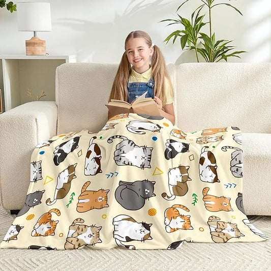 Cat Kids Throw Blanket for Girls Boys Teens Soft Fuzzy Flannel Animal Bed Blanket for Women Adults Plush Cute Christmas Birthday Gifts,60”x80”